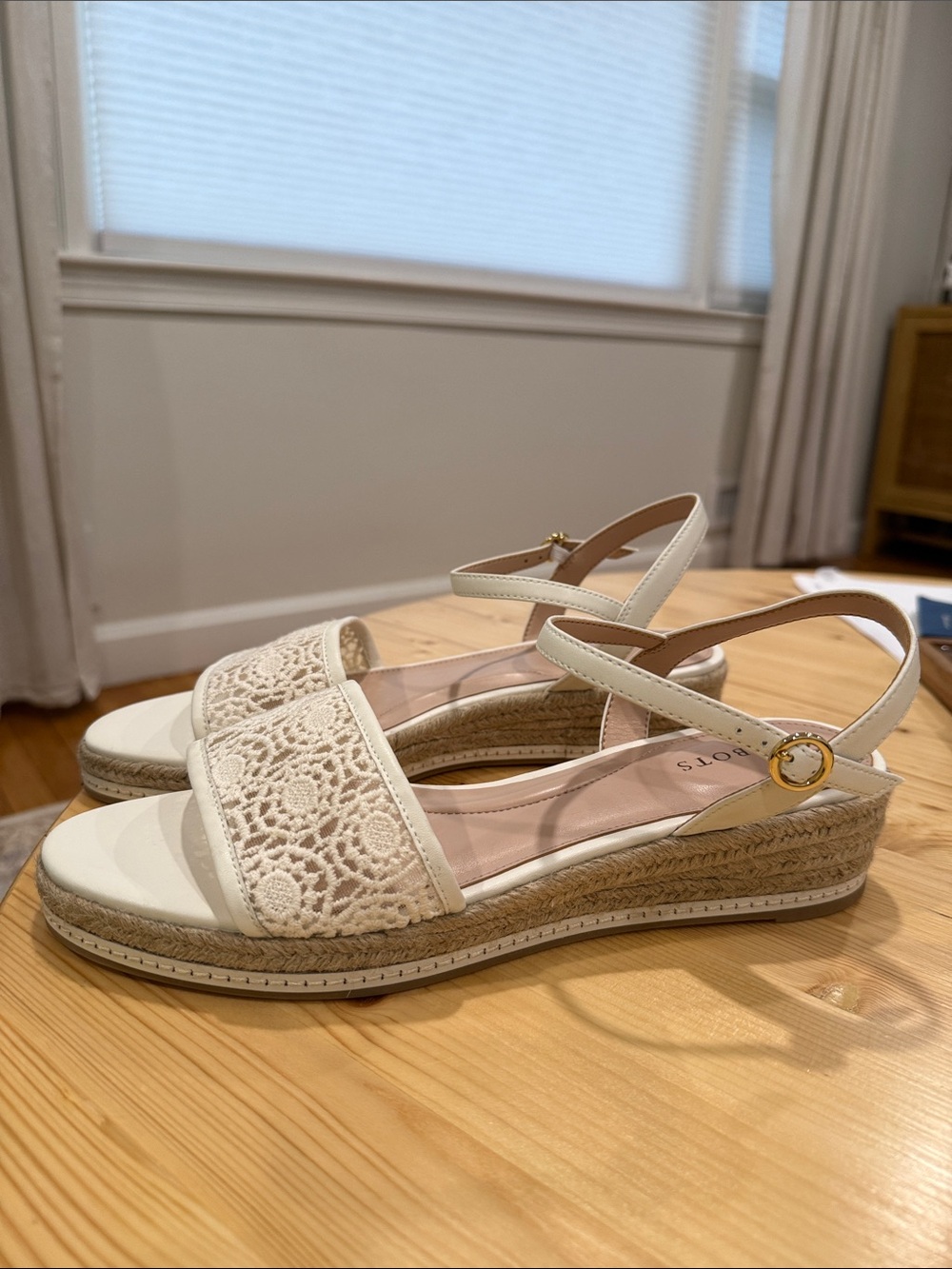 Talbots Women’s Cream Pamela Crochet Wedge Sandals with Ankle Strap